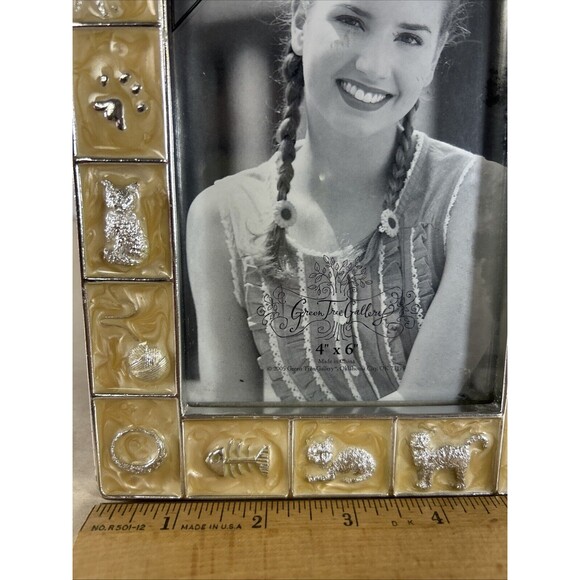 Green Tree Gallery Vintage 4”X6” Frame Animals Pets Yellow Swirl Cat Vintage - Picture 10 of 12